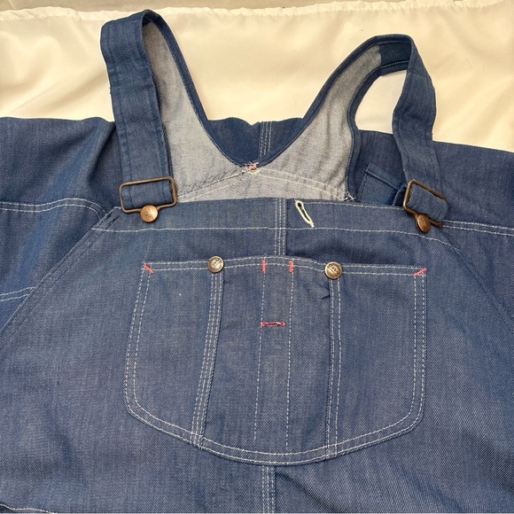 Blue Denim BIB OVERALLS Montgomery Ward VINTAGE 70 S USA Made Men's Size 50 X 30 - Picture 3 of 16